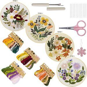 4 Sets Embroidery Kit for Beginners Art Craft Handy Sewing Include Embroidery Cl